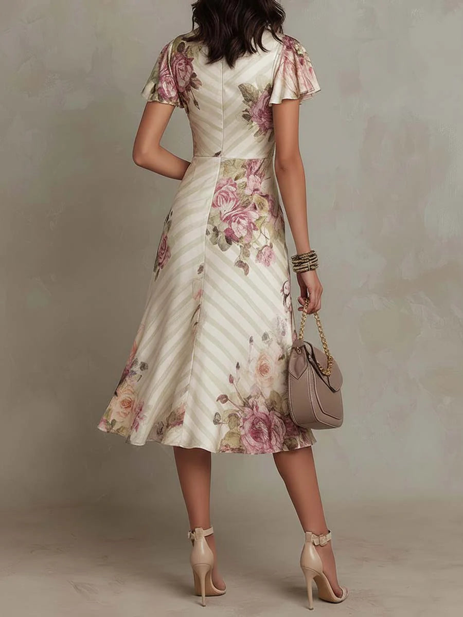 Sibanna · Vintage Floral Midi Dress in Ivory Chiffon