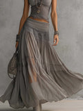 Alba™ | Gray set with lace top and long pleated skirt