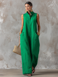 Claire - Women's Minimalist Wide-Leg Linen Blend Jumpsuit