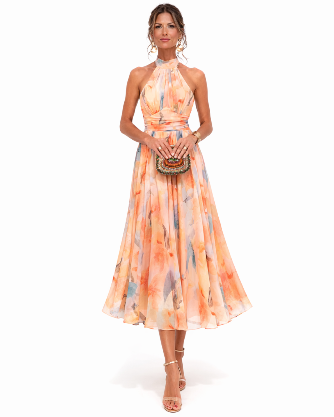 Aurora | Halter Dress with Watercolor Print