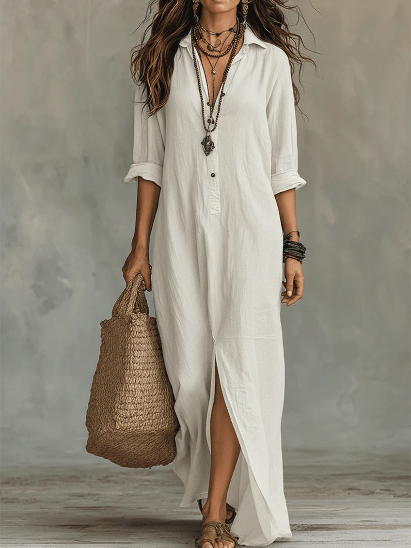 Soline™ | Loose-fit Button-down Maxi Dress – Effortless Elegance