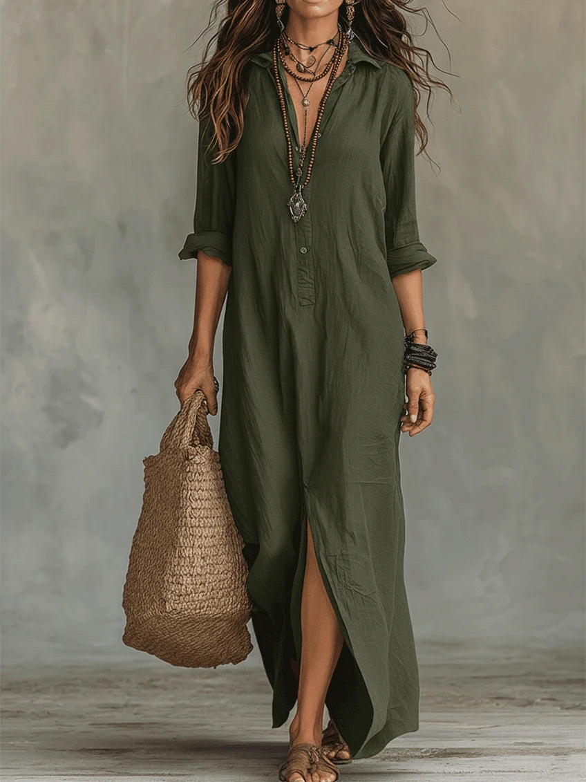 Soline™ | Loose-fit Button-down Maxi Dress – Effortless Elegance