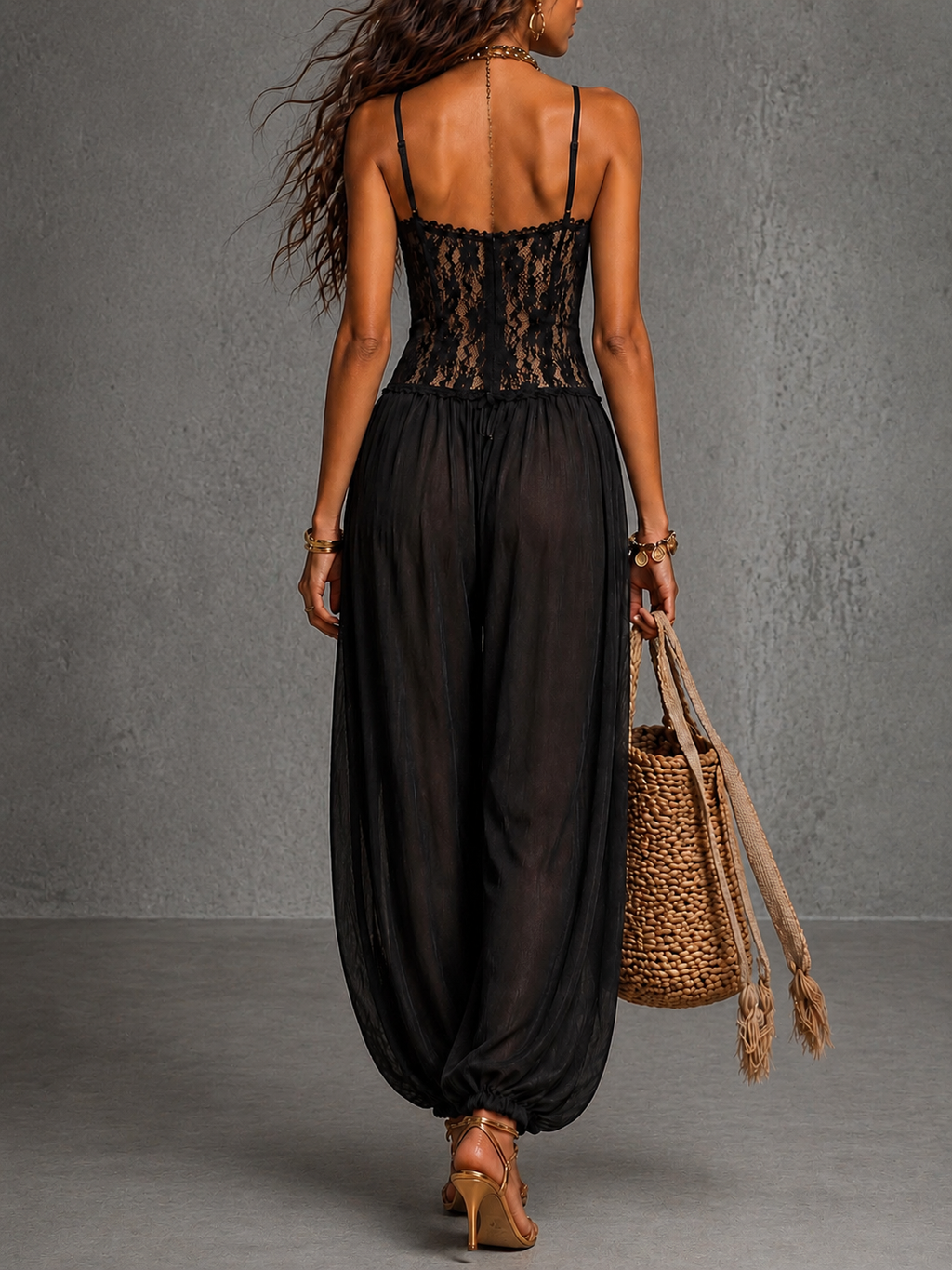 Laia - Flowy Lace Halter Jumpsuit