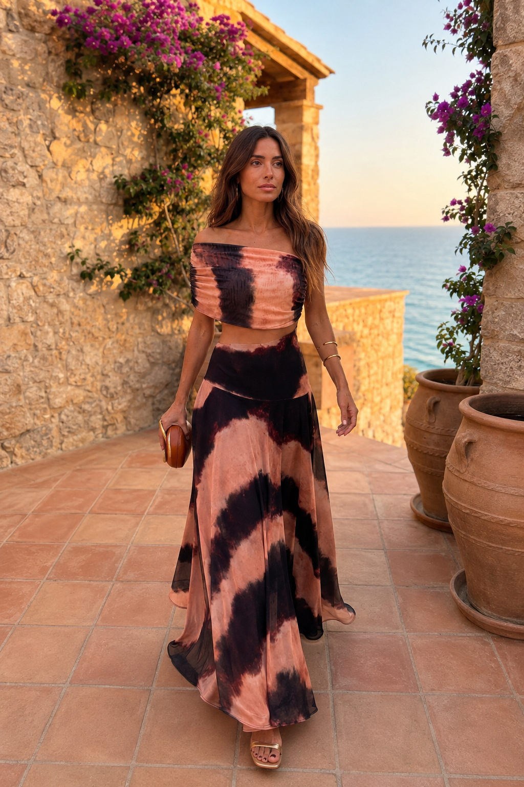 Orange and Brown Printed Toledo Dress