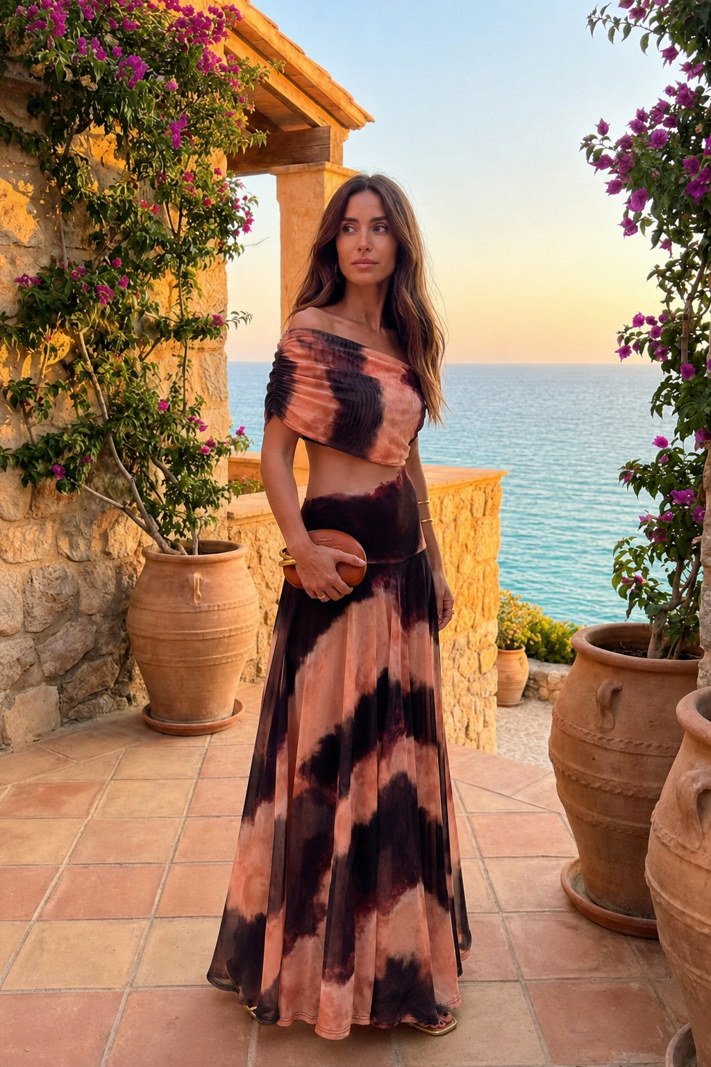 Orange and Brown Printed Toledo Dress