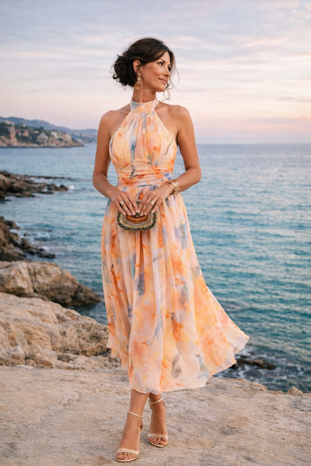 Aurora | Halter Dress with Watercolor Print