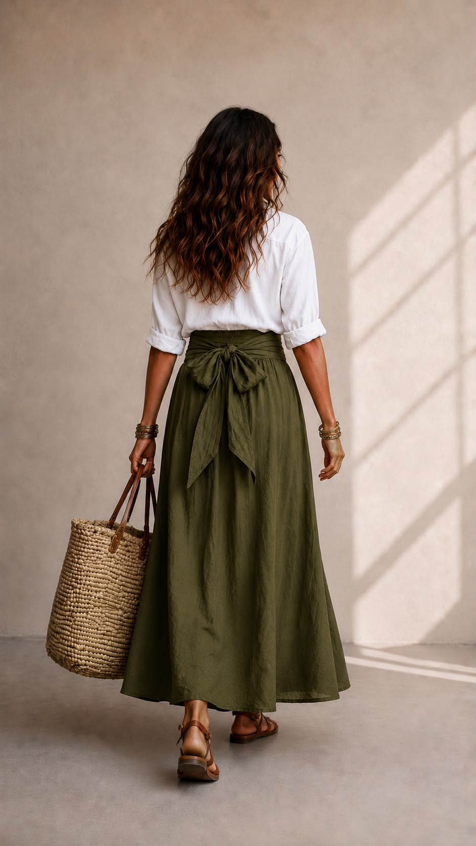 Vera™ | Two-Piece Set: Black Top and Olive Green Midi Skirt