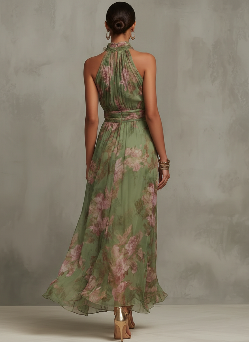 Serena · Floral Chiffon Halter Maxi Dress