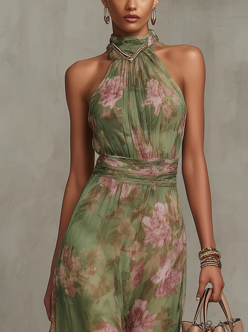 Serena · Floral Chiffon Halter Maxi Dress