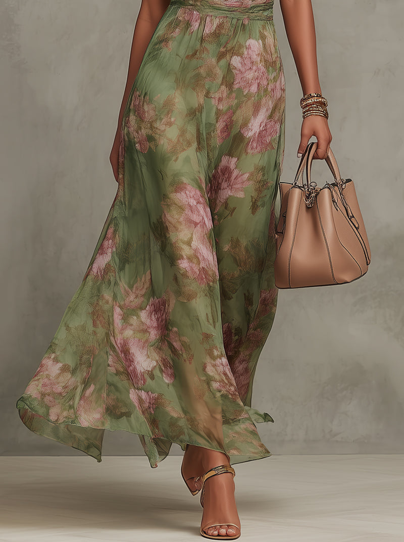 Serena · Floral Chiffon Halter Maxi Dress