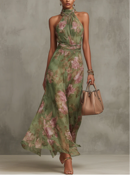 Serena · Floral Chiffon Halter Maxi Dress