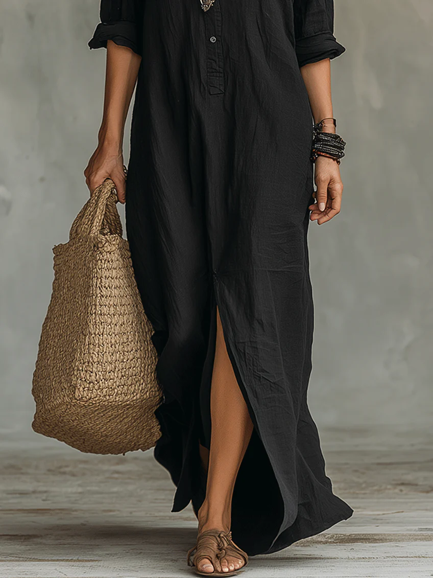 Soline™ | Loose-fit Button-down Maxi Dress – Effortless Elegance