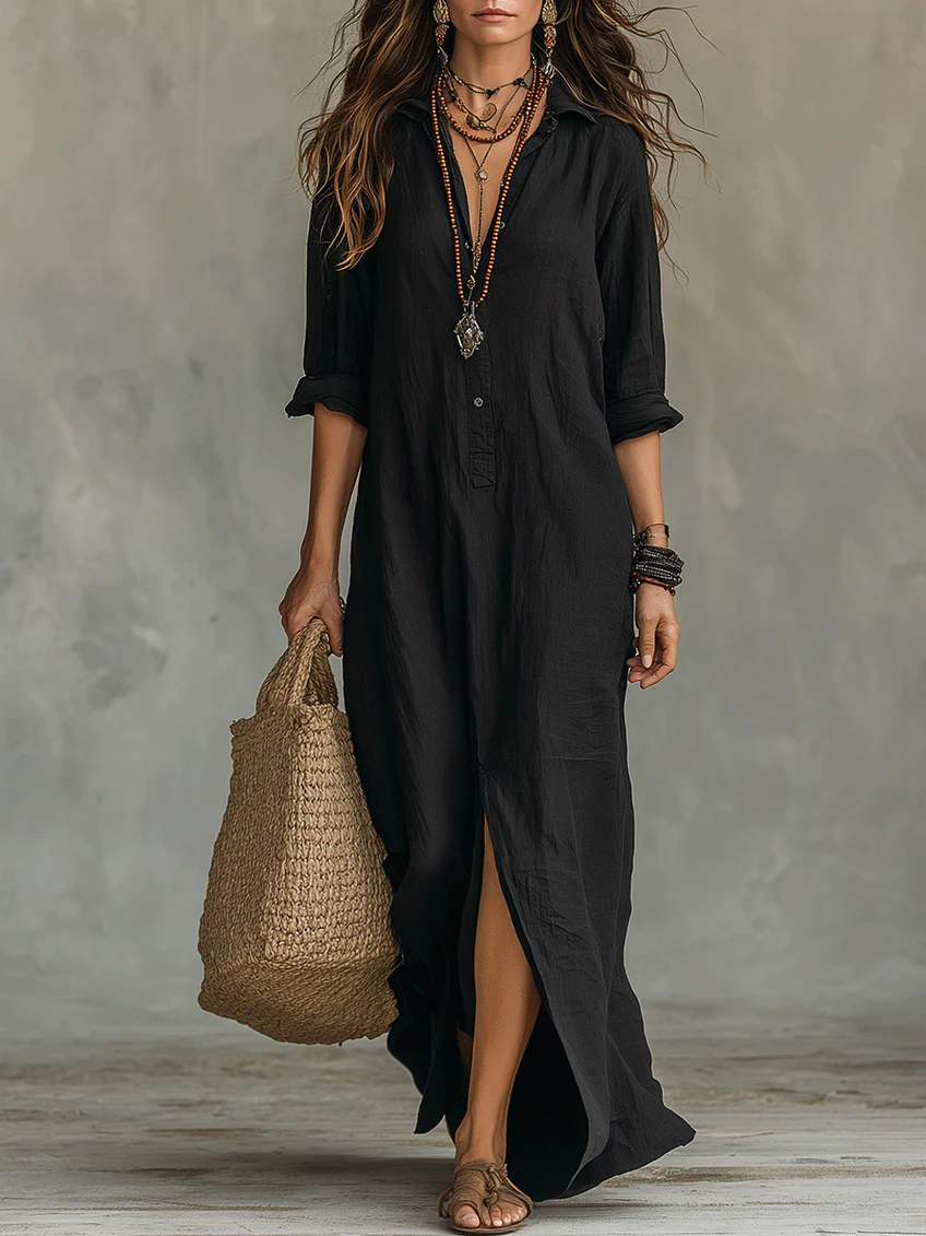 Soline™ | Loose-fit Button-down Maxi Dress – Effortless Elegance