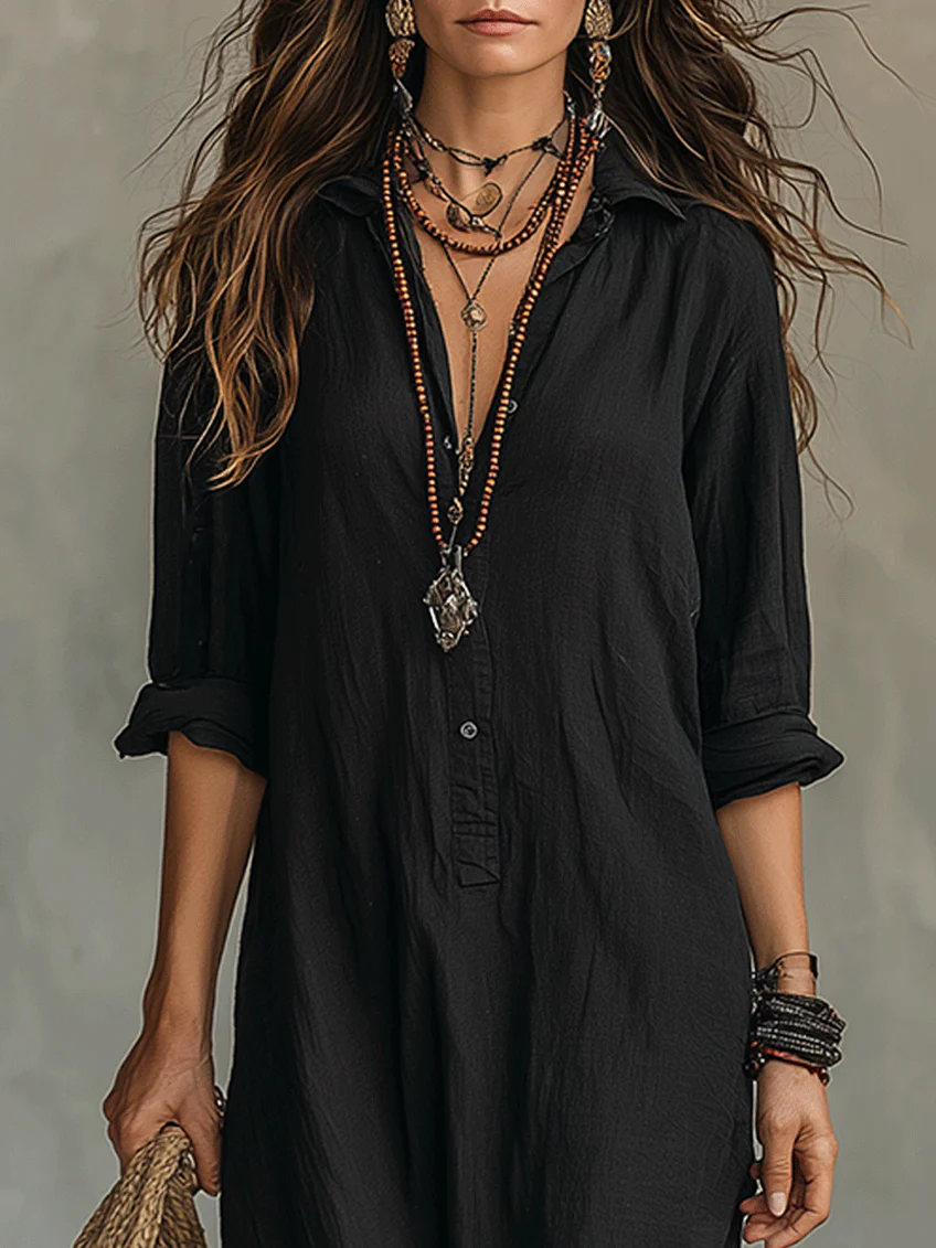 Soline™ | Loose-fit Button-down Maxi Dress – Effortless Elegance