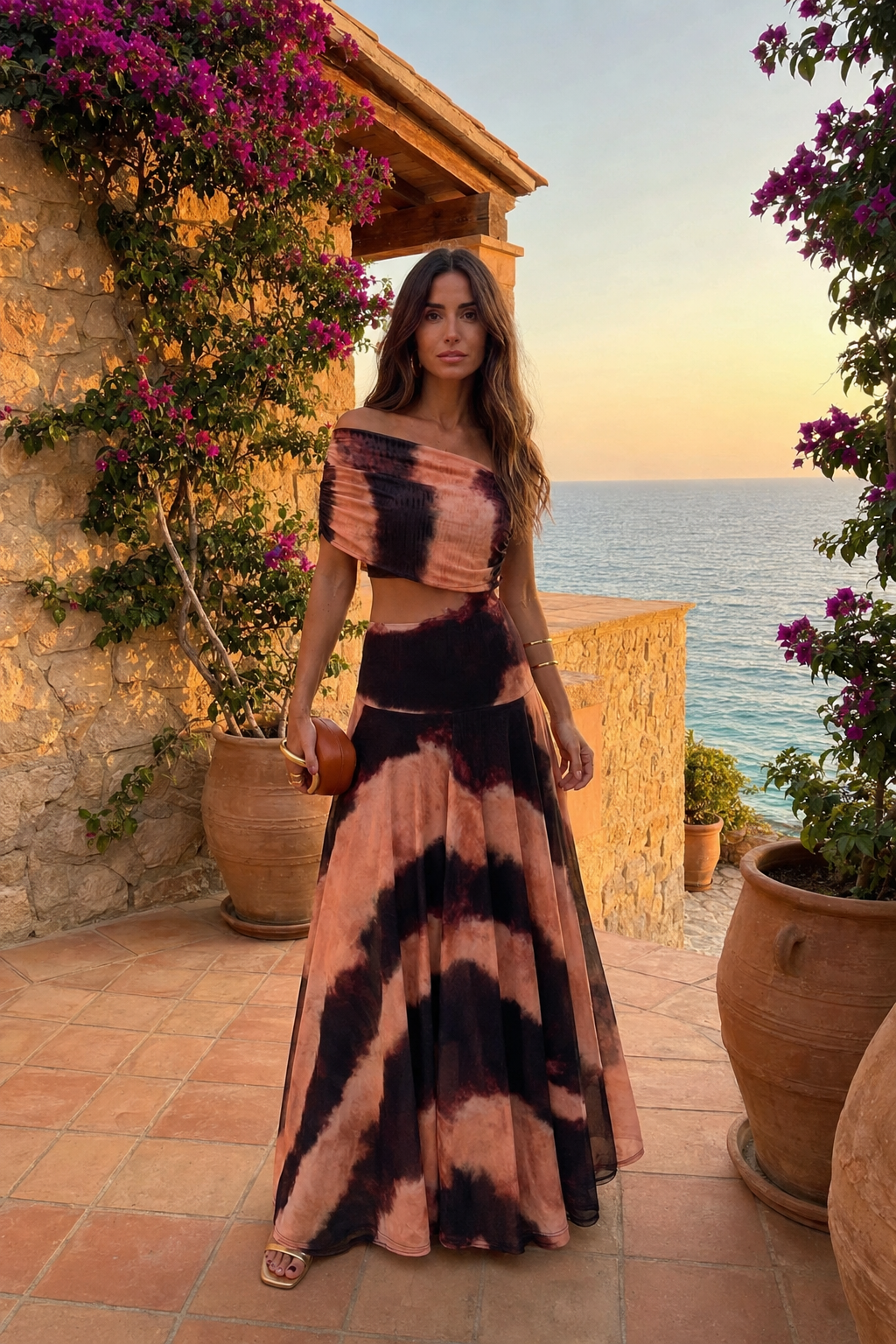 Orange and Brown Printed Toledo Dress